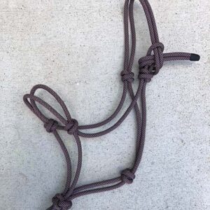 horse halter hand tied with 3/8 inch color patterned rope